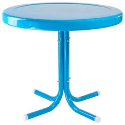 22" Round Outdoor Retro Steel Tulip Side Table, Turquoise Blue