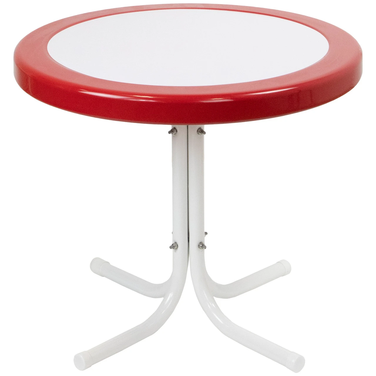 22" Outdoor Retro Tulip Side Table, Red And White 1 22" Outdoor Retro Tulip Side Table, Red And White