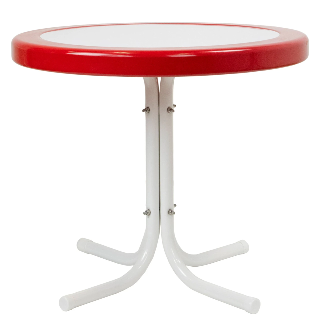 22" Outdoor Retro Tulip Side Table, Red And White 4 22" Outdoor Retro Tulip Side Table, Red And White - Image 4