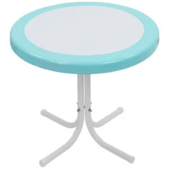22" Outdoor Retro Tulip Side Table, Blue And White