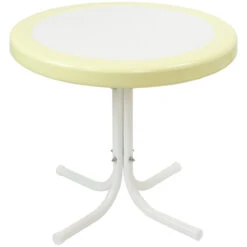 22" Outdoor Retro Tulip Side Table, Yellow And White