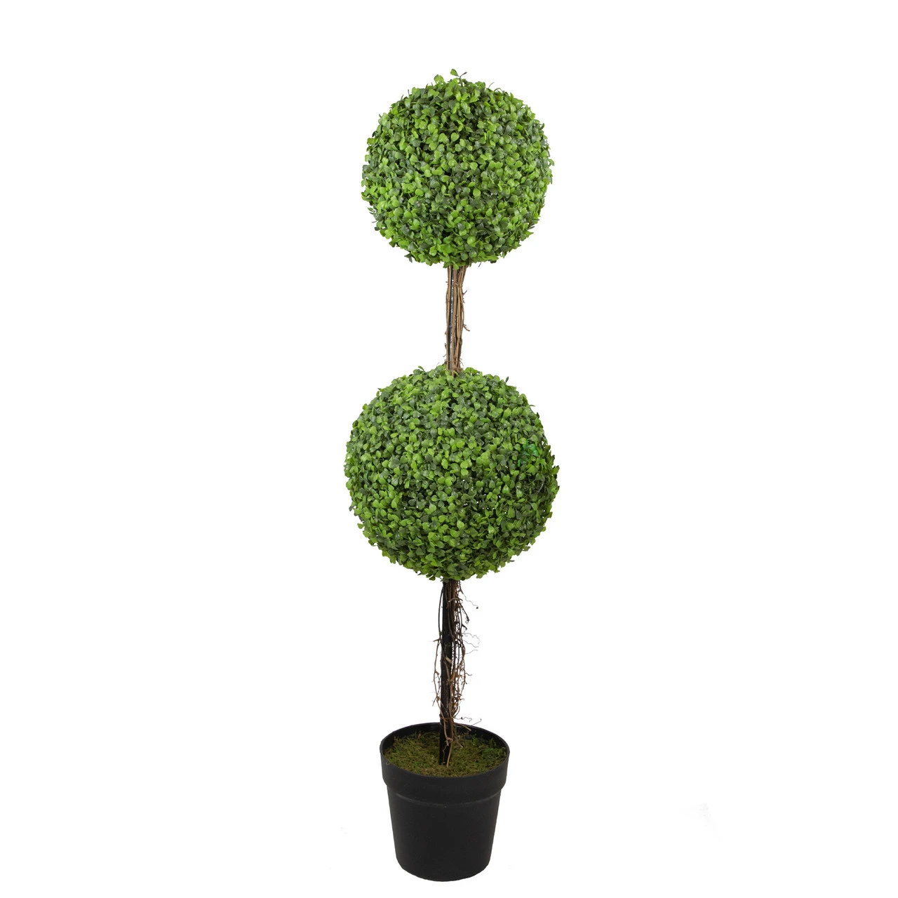 48" Two Tone Green Double Sphere Artificial Boxwood Topiary Potted Plant 1 48" Two Tone Green Double Sphere Artificial Boxwood Topiary Potted Plant