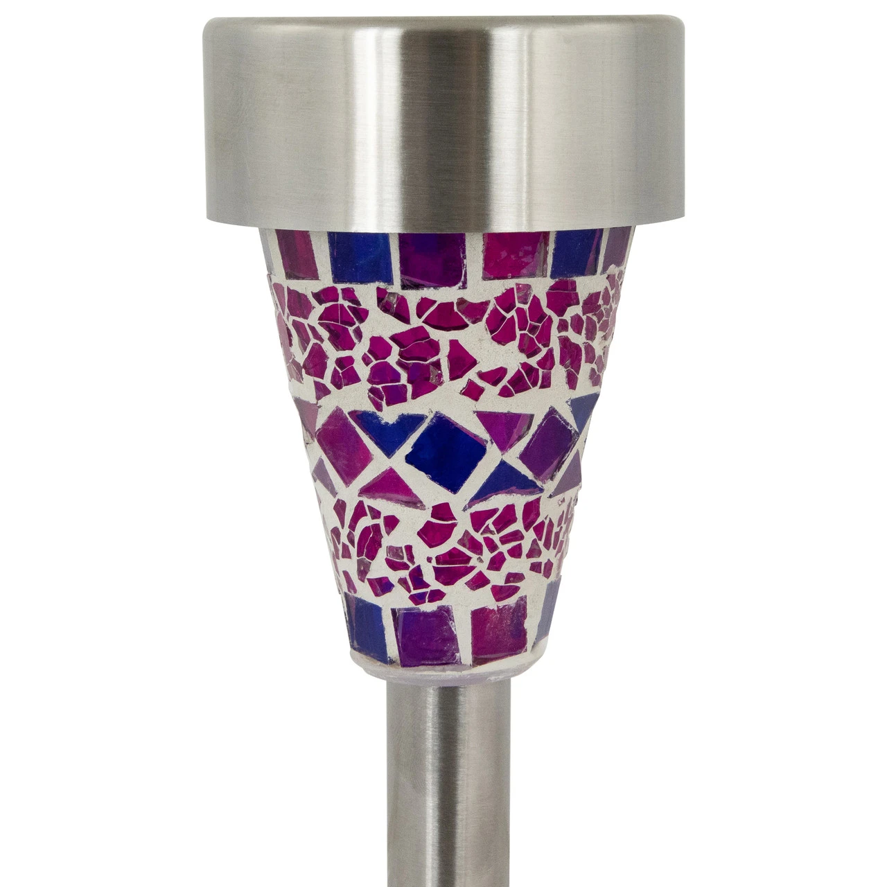 Set Of 3 Purple Mosaic Stained Glass Solar Powered LED Pathway Markers, 15.5" 4 Set Of 3 Purple Mosaic Stained Glass Solar Powered LED Pathway Markers, 15.5" - Image 4