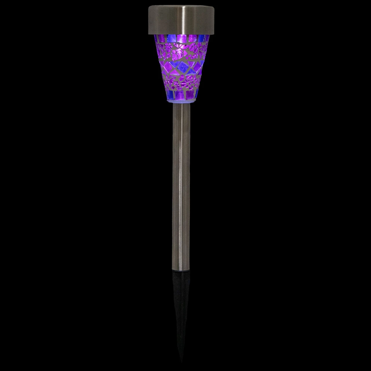 Set Of 3 Purple Mosaic Stained Glass Solar Powered LED Pathway Markers, 15.5" 3 Set Of 3 Purple Mosaic Stained Glass Solar Powered LED Pathway Markers, 15.5" - Image 3