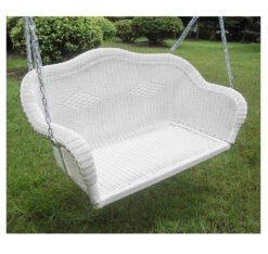 2-Person Hand Woven Resin Wicker Hanging Porch Swing With Chain - White -PatioVibe Shop northlightcw1962spwhi 1 82756.1686005964