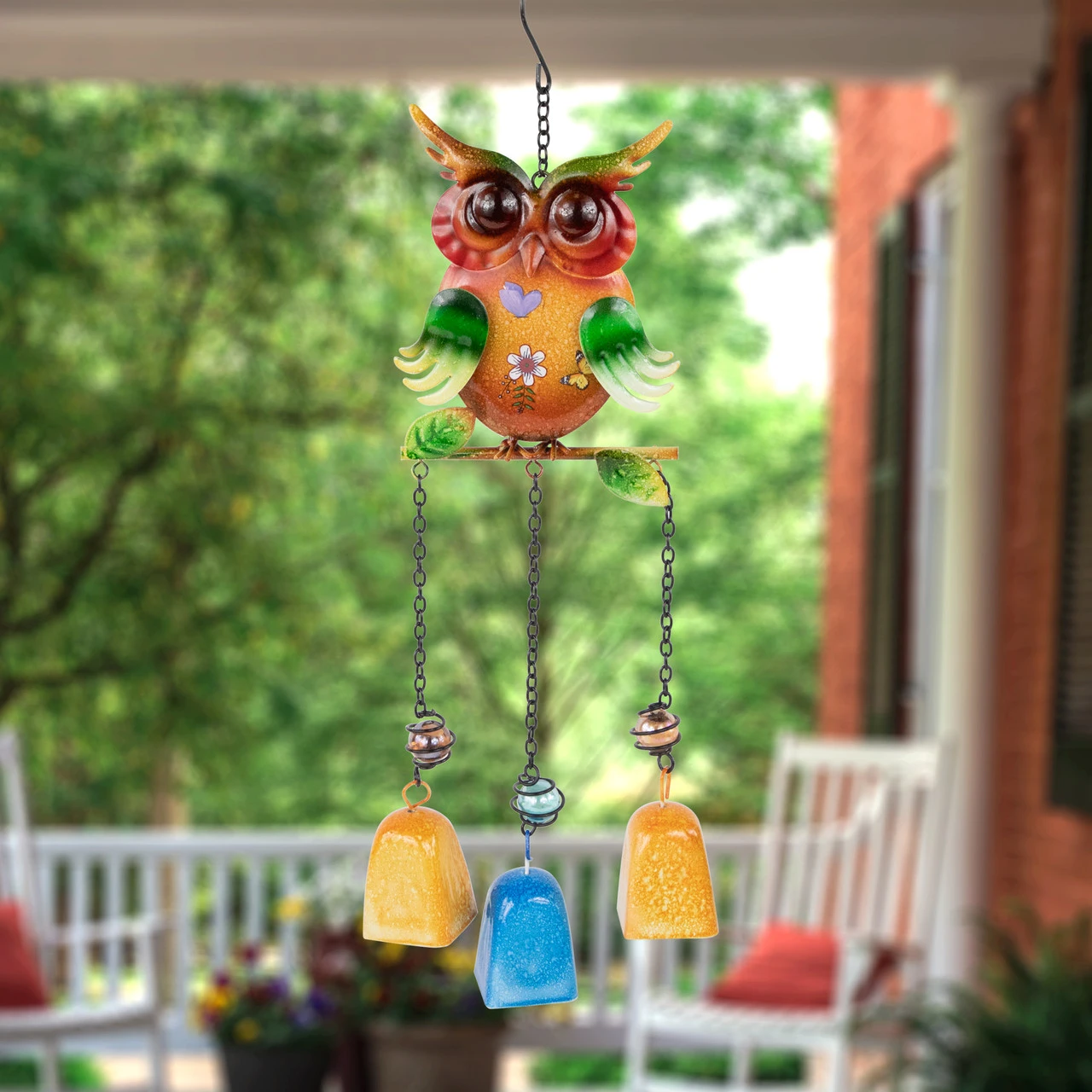 10" Green Metal Owl Outdoor Garden Windchime 2 10" Green Metal Owl Outdoor Garden Windchime - Image 2