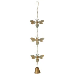 Set Of 4 Patina Gold Inspired Bee With Bell Wind Chimes 25"
