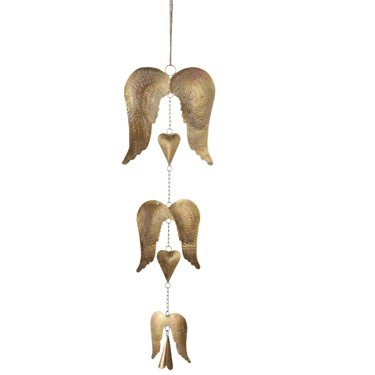 Set Of 4 Gold And Bronze Antique Style Hanging Angel Wings Wind Chimes 24" 1 Set Of 4 Gold And Bronze Antique Style Hanging Angel Wings Wind Chimes 24"