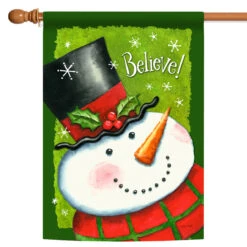 'Believe' Snowman Christmas Outdoor House Flag 40" X 28"