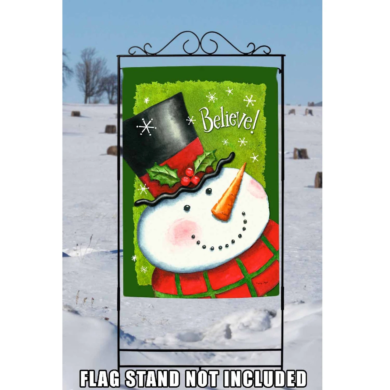 'Believe' Snowman Christmas Outdoor House Flag 40" X 28" 2 'Believe' Snowman Christmas Outdoor House Flag 40" X 28" - Image 2