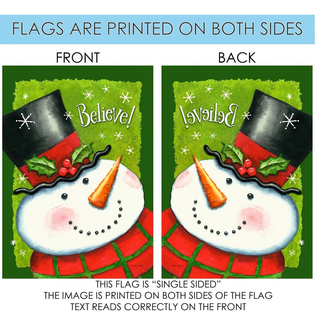 'Believe' Snowman Christmas Outdoor House Flag 40" X 28" 4 'Believe' Snowman Christmas Outdoor House Flag 40" X 28" - Image 4