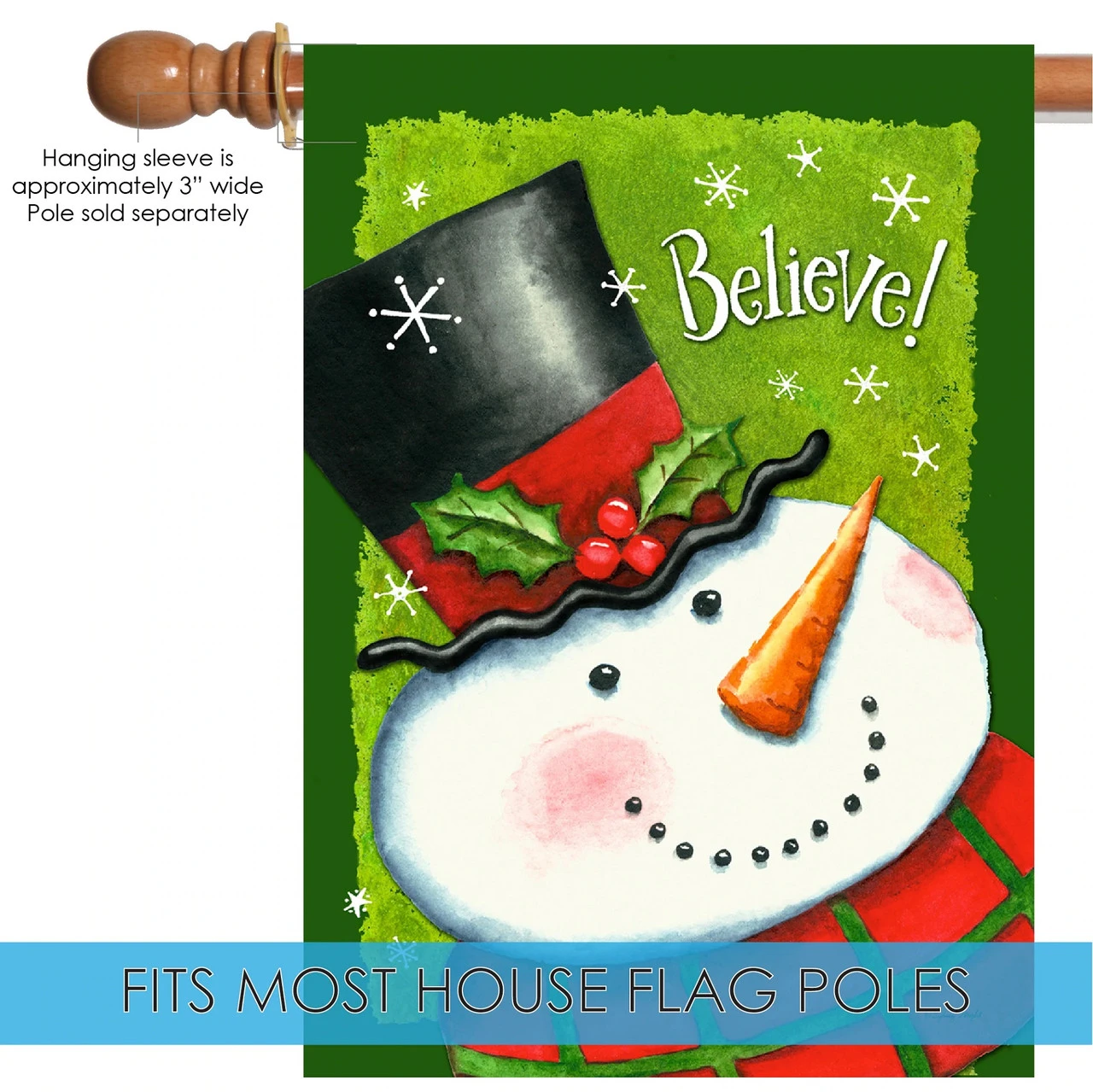 'Believe' Snowman Christmas Outdoor House Flag 40" X 28" 5 'Believe' Snowman Christmas Outdoor House Flag 40" X 28" - Image 5