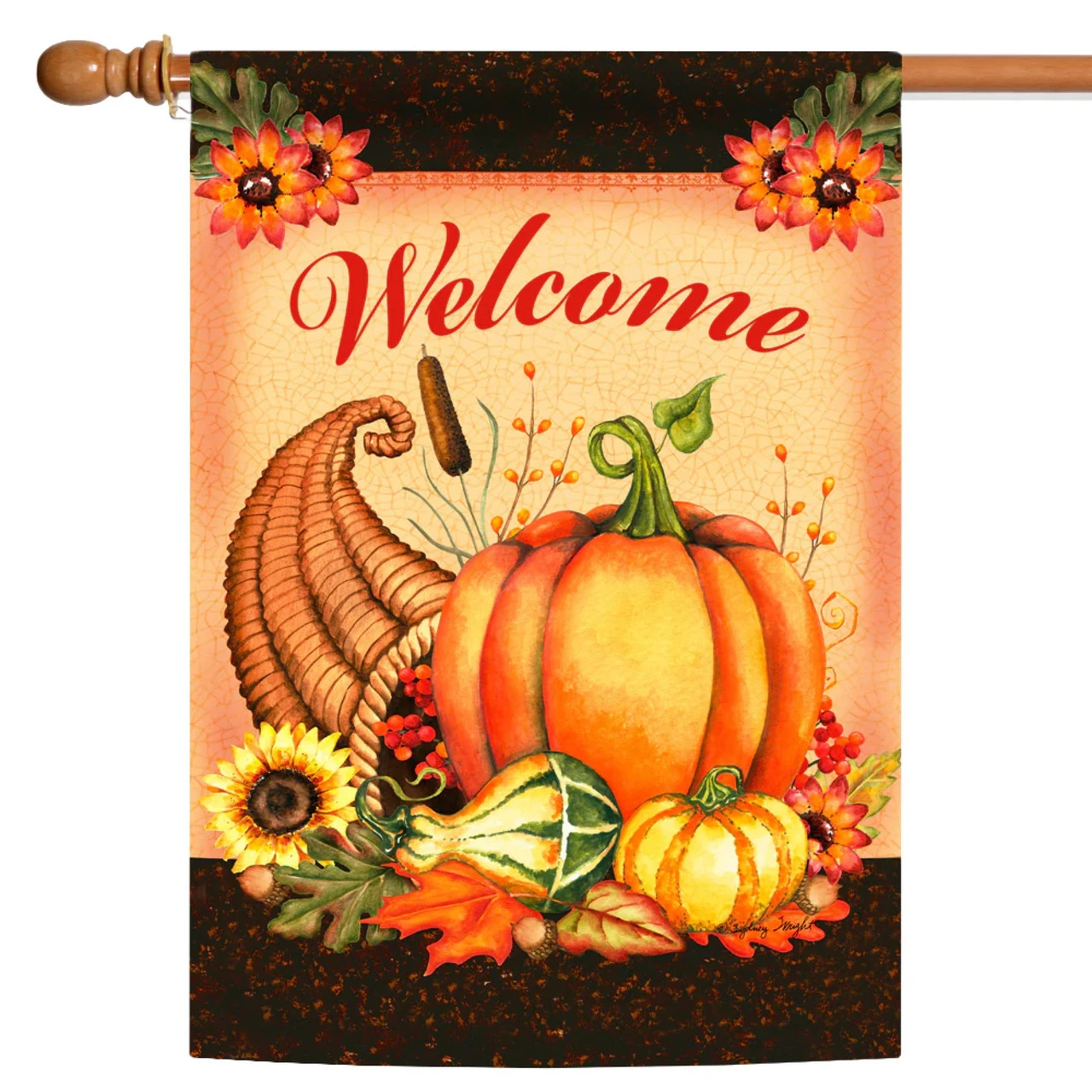 Fall Harvest Welcome Cornucopia Outdoor House Flag 40" X 28" 1 Fall Harvest Welcome Cornucopia Outdoor House Flag 40" X 28"