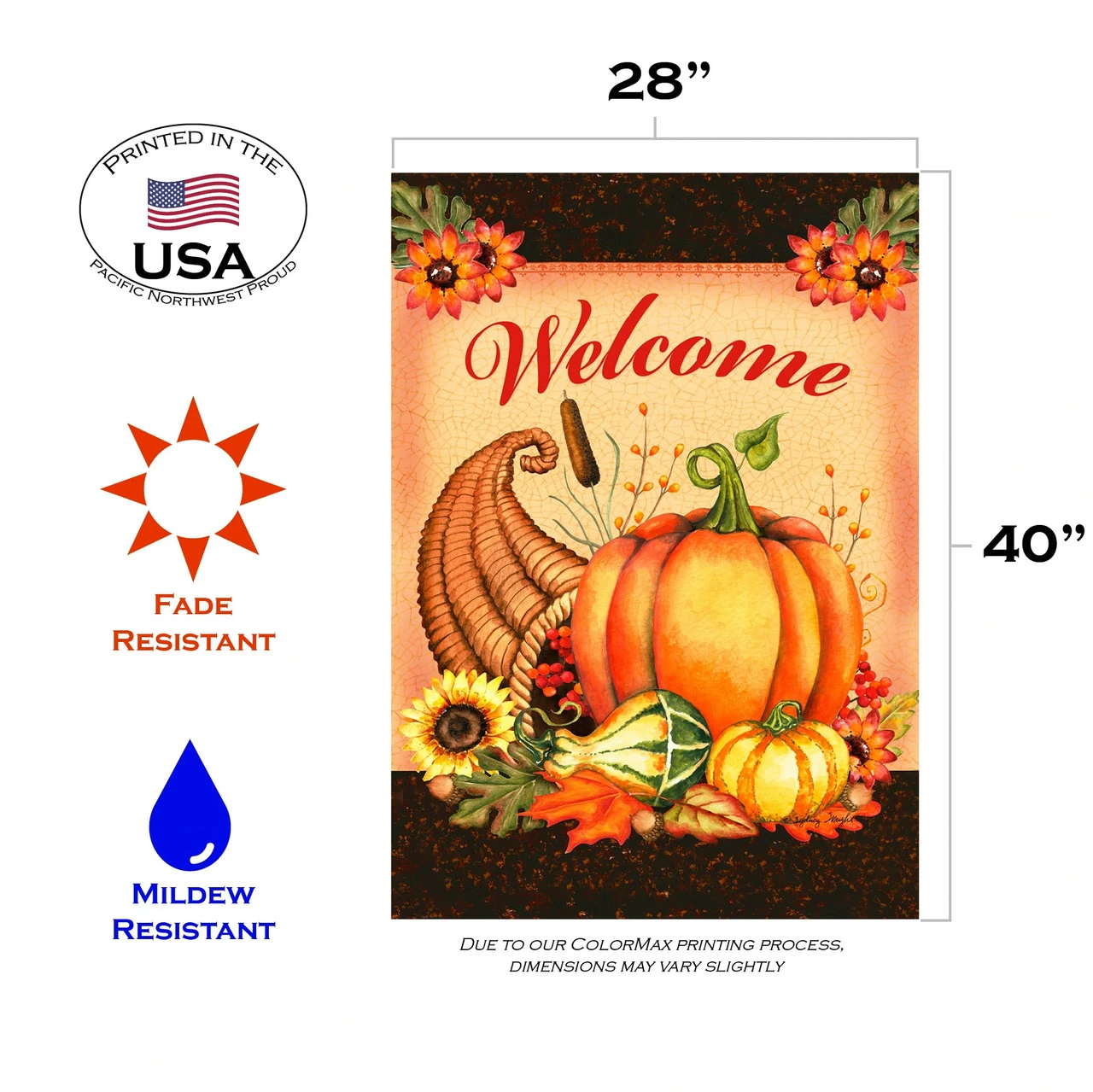 Fall Harvest Welcome Cornucopia Outdoor House Flag 40" X 28" 3 Fall Harvest Welcome Cornucopia Outdoor House Flag 40" X 28" - Image 3
