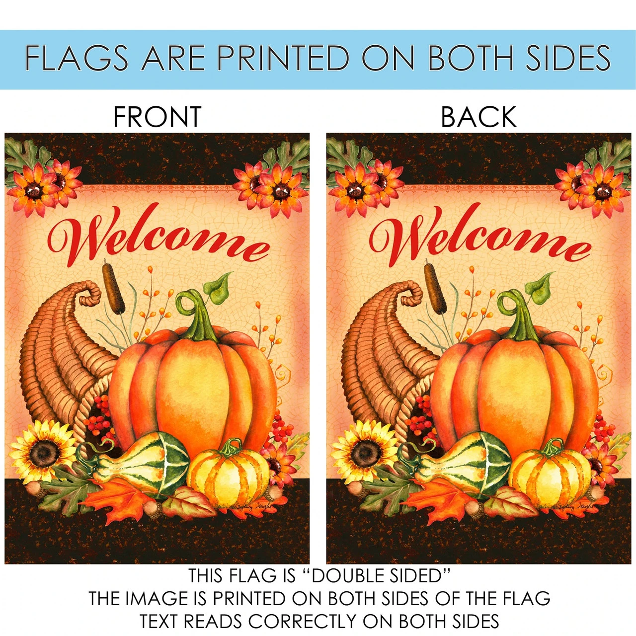 Fall Harvest Welcome Cornucopia Outdoor House Flag 40" X 28" 4 Fall Harvest Welcome Cornucopia Outdoor House Flag 40" X 28" - Image 4