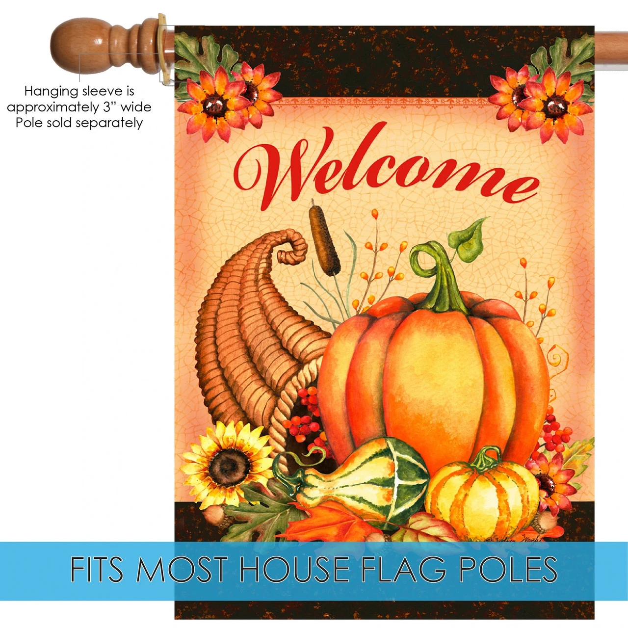 Fall Harvest Welcome Cornucopia Outdoor House Flag 40" X 28" 5 Fall Harvest Welcome Cornucopia Outdoor House Flag 40" X 28" - Image 5