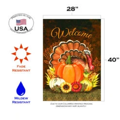 Fall Harvest Turkey 'Welcome' Outdoor House Flag 40" X 28" -PatioVibe Shop u13.3 59920.1682374973