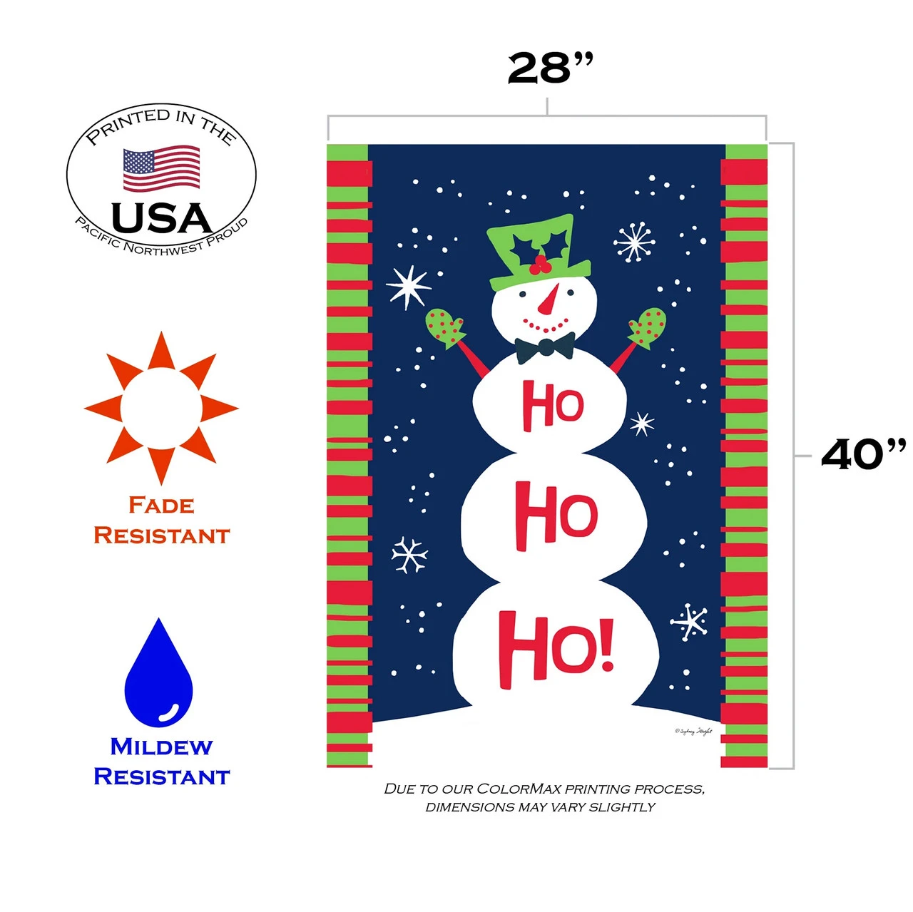 Ho Ho Ho Snowman Christmas Outdoor House Flag 40" X 28" 3 Ho Ho Ho Snowman Christmas Outdoor House Flag 40" X 28" - Image 3