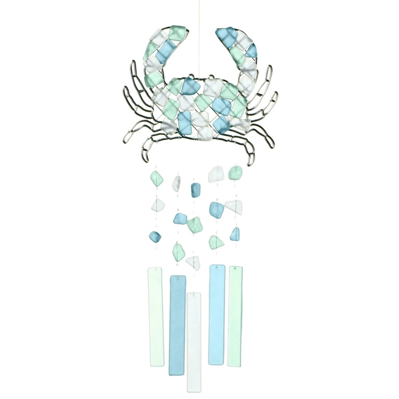 Set Of 4 Light Green And Blue Crab Glass Wind Chimes 17" 1 Set Of 4 Light Green And Blue Crab Glass Wind Chimes 17"