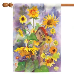 Birdhouse And Sunflowers Outdoor House Flag 40" X 28"