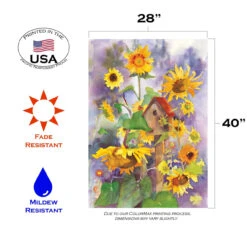 Birdhouse And Sunflowers Outdoor House Flag 40" X 28" -PatioVibe Shop z16.3 65899.1682375273