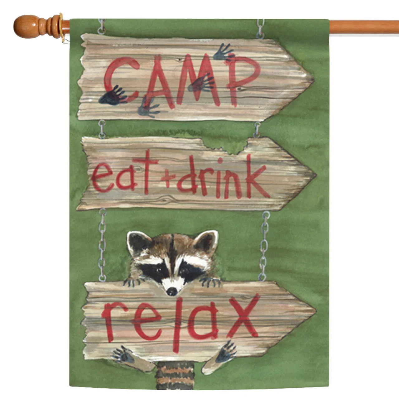 'Camp Eat + Drink Relax' Outdoor House Flag 40" X 28" 1 'Camp Eat + Drink Relax' Outdoor House Flag 40" X 28"