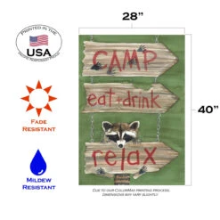 'Camp Eat + Drink Relax' Outdoor House Flag 40" X 28" 7 'Camp Eat + Drink Relax' Outdoor House Flag 40" X 28" -PatioVibe Shop z2.3 66562.1682375481