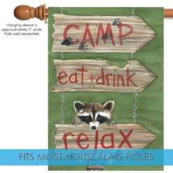 'Camp Eat + Drink Relax' Outdoor House Flag 40" X 28" 9 'Camp Eat + Drink Relax' Outdoor House Flag 40" X 28" -PatioVibe Shop z2.5 77624.1682375482