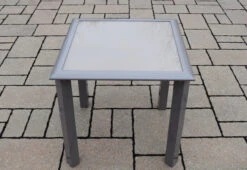 18" Sand Colored Outdoor Screen Printed Patio Glass Top Side Table