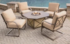 5-Piece Smoke Gray Contemporary Fire Pit Table Set - Beige Spring Chairs