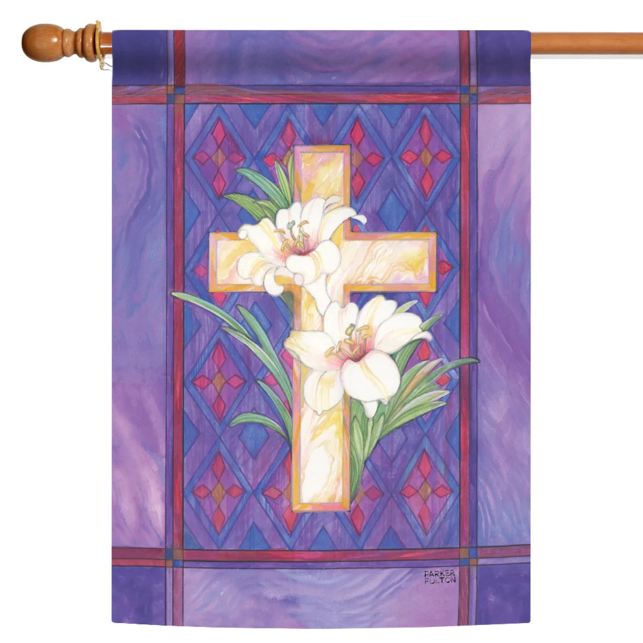 Lily And Cross Rectangular Outdoor House Flag 40" X 28" 1 Lily And Cross Rectangular Outdoor House Flag 40" X 28"