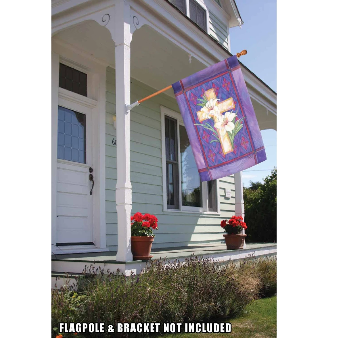 Lily And Cross Rectangular Outdoor House Flag 40" X 28" 2 Lily And Cross Rectangular Outdoor House Flag 40" X 28" - Image 2