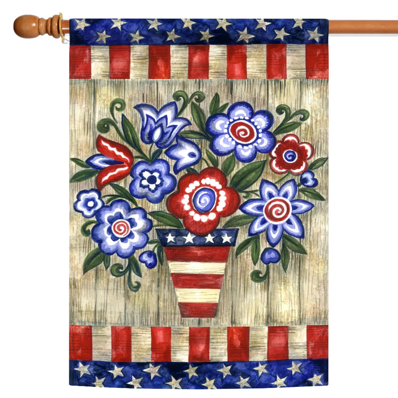 Patriotic Flowers Outdoor House Flag 40" X 28" 1 Patriotic Flowers Outdoor House Flag 40" X 28"