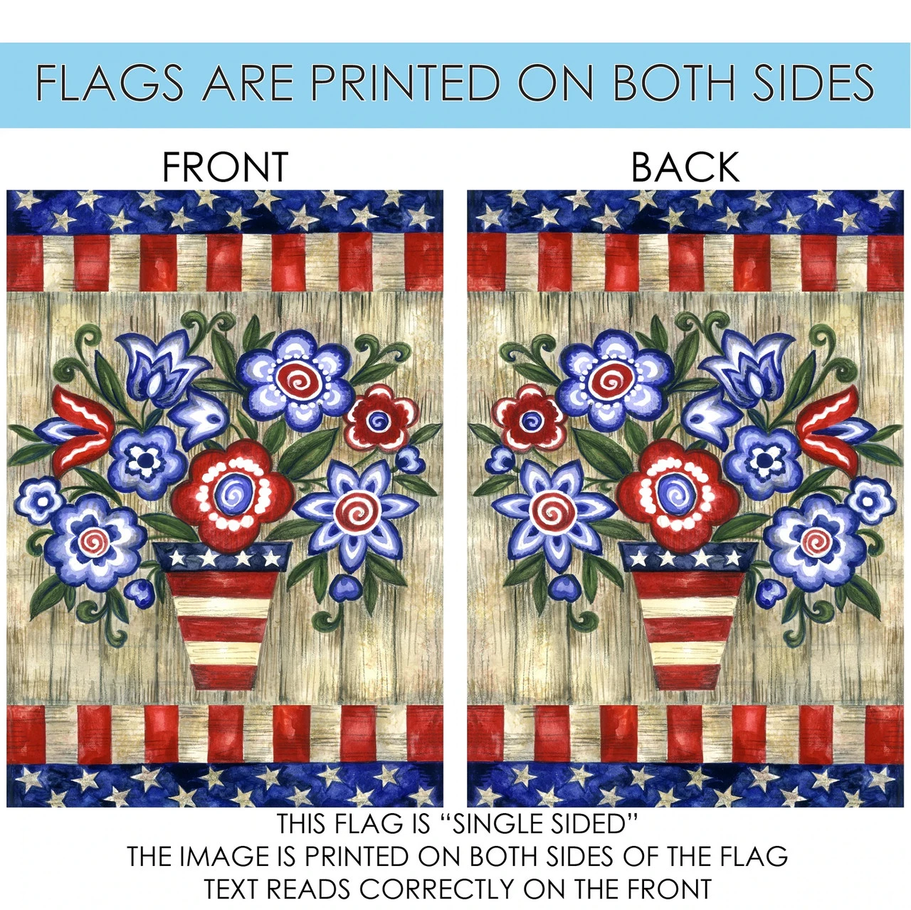 Patriotic Flowers Outdoor House Flag 40" X 28" 4 Patriotic Flowers Outdoor House Flag 40" X 28" - Image 4