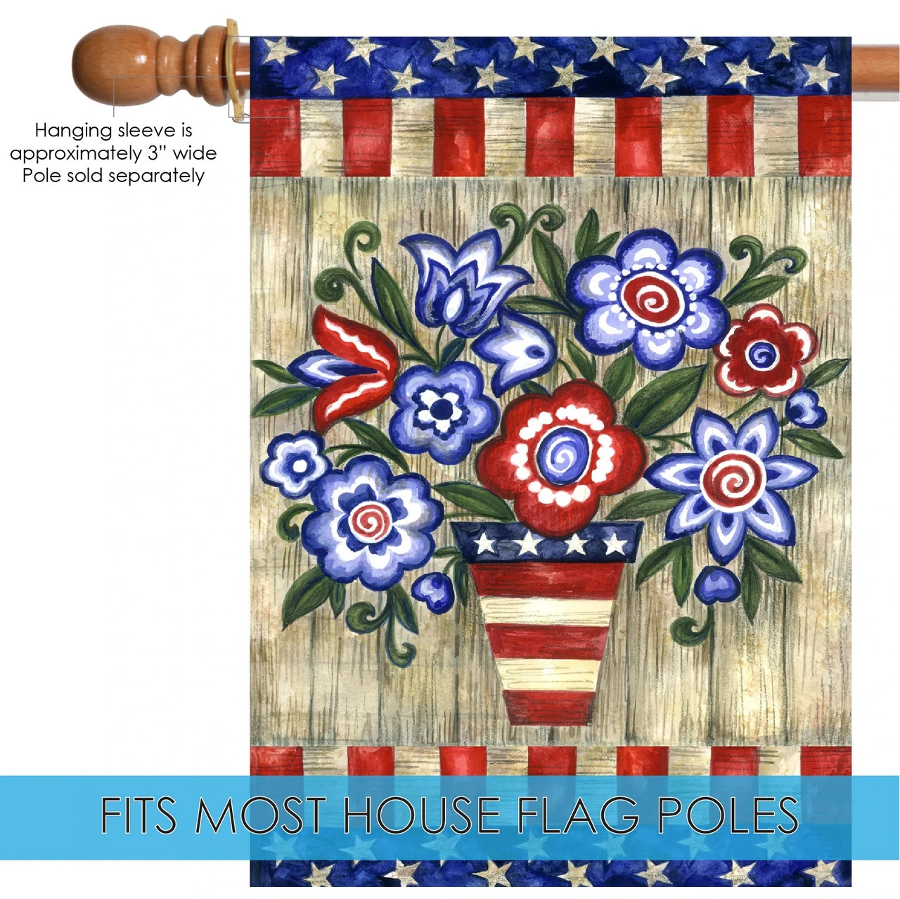 Patriotic Flowers Outdoor House Flag 40" X 28" 5 Patriotic Flowers Outdoor House Flag 40" X 28" - Image 5
