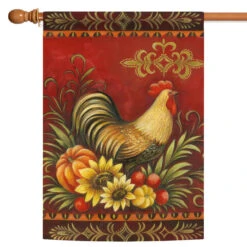 Fall Harvest Rooster Outdoor House Flag 40" X 28"
