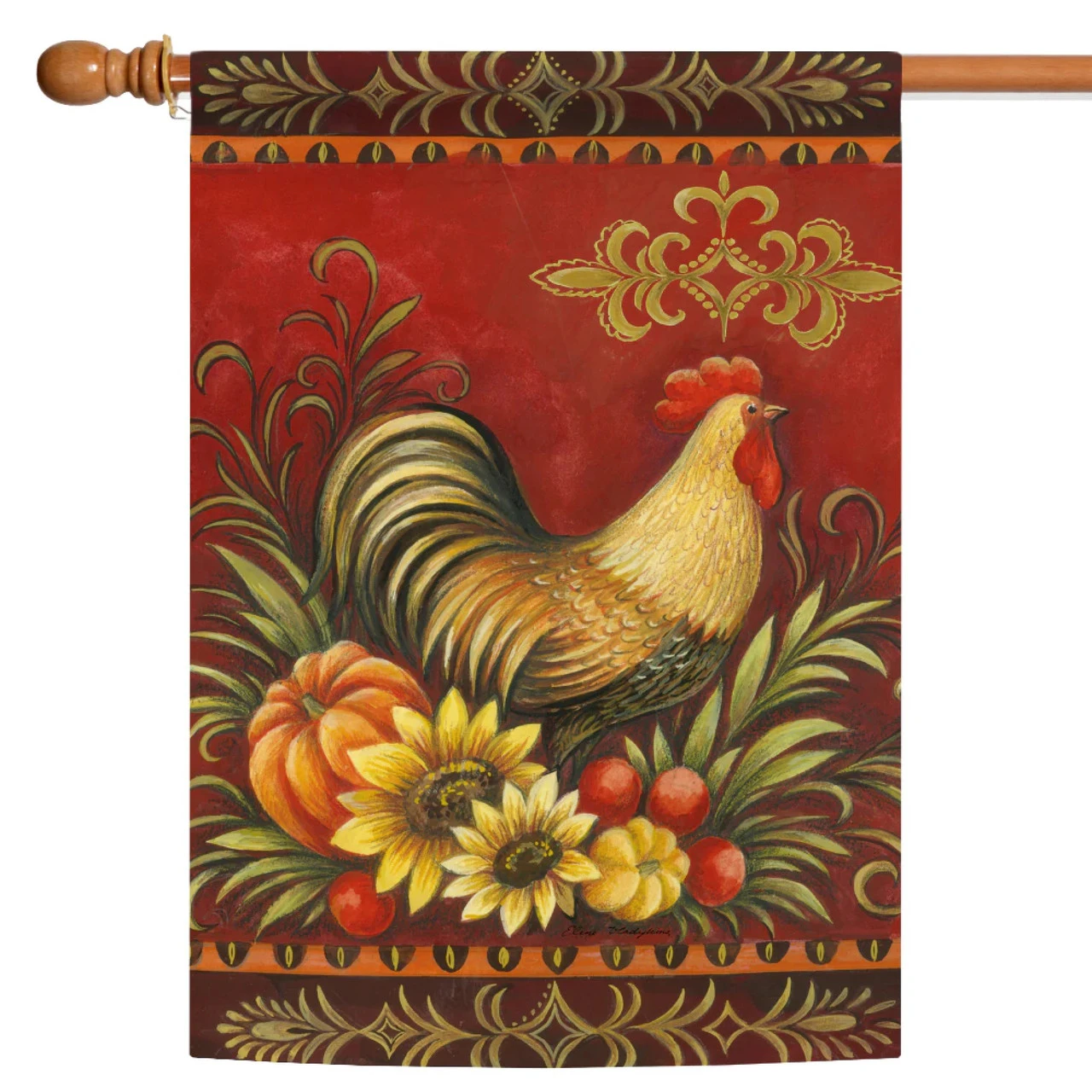 Fall Harvest Rooster Outdoor House Flag 40" X 28" 1 Fall Harvest Rooster Outdoor House Flag 40" X 28"