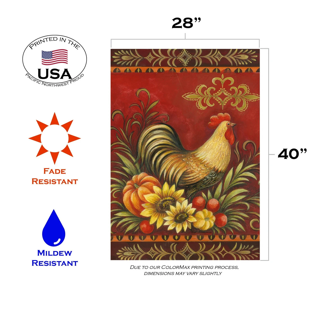 Fall Harvest Rooster Outdoor House Flag 40" X 28" 3 Fall Harvest Rooster Outdoor House Flag 40" X 28" - Image 3