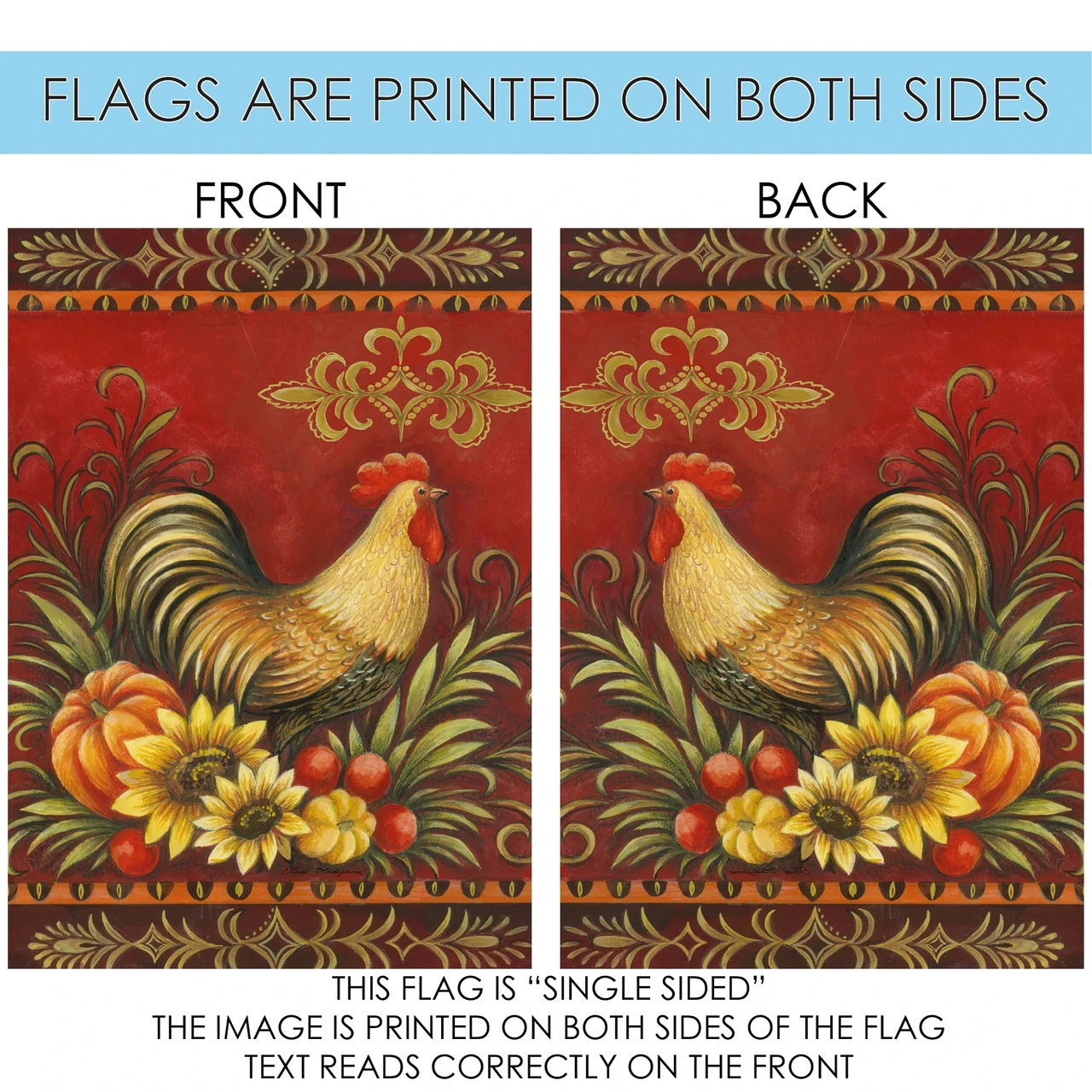 Fall Harvest Rooster Outdoor House Flag 40" X 28" 4 Fall Harvest Rooster Outdoor House Flag 40" X 28" - Image 4
