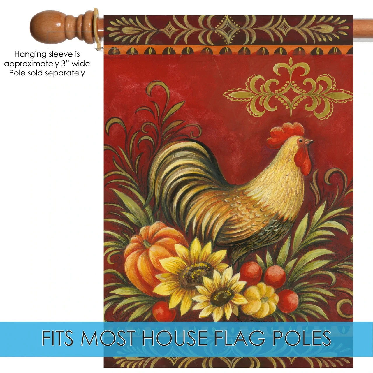 Fall Harvest Rooster Outdoor House Flag 40" X 28" 5 Fall Harvest Rooster Outdoor House Flag 40" X 28" - Image 5
