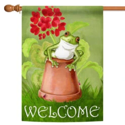 Potted Frog Outdoor House Flag 40" X 28"