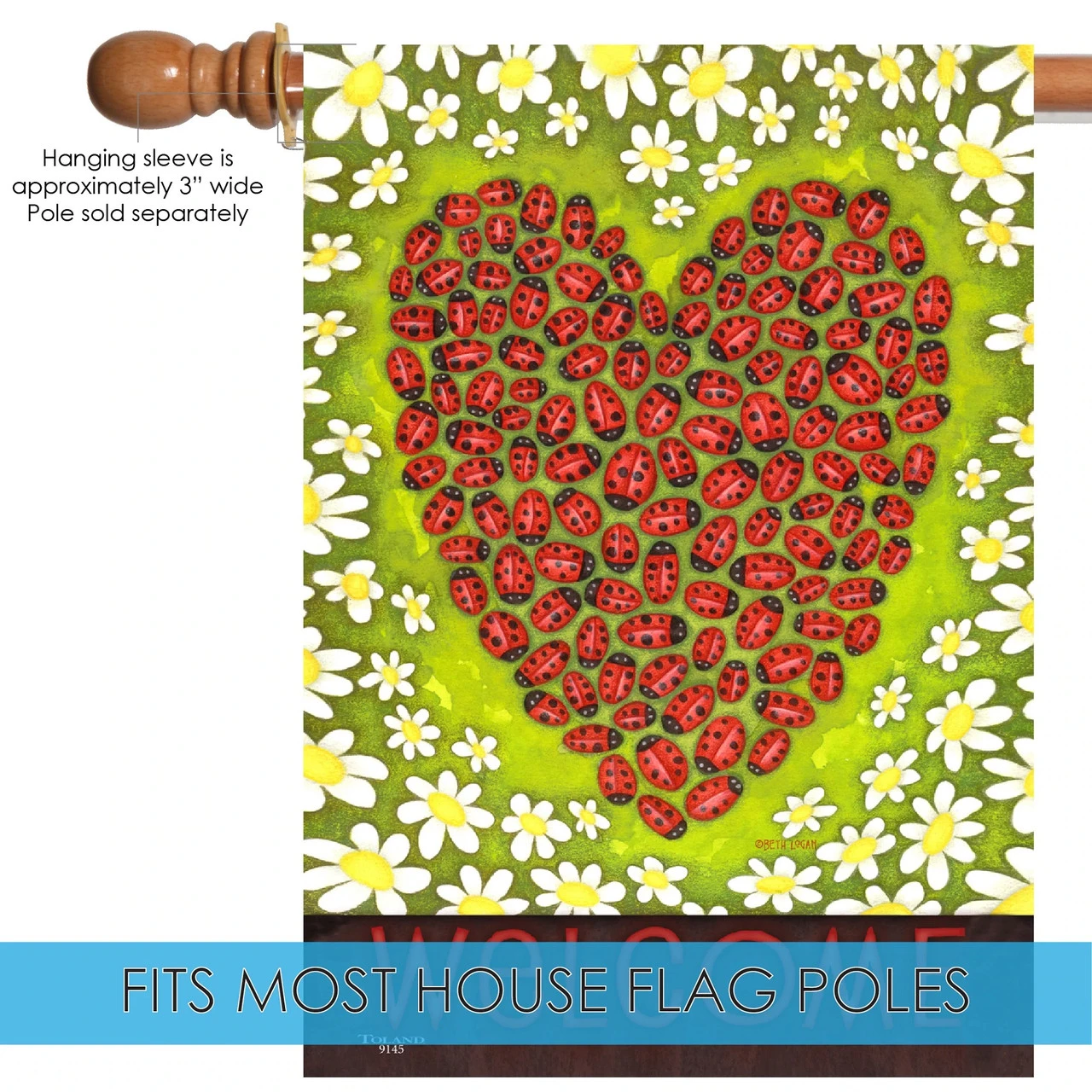 Ladybug Heart Outdoor House Flag 40" X 28" 5 Ladybug Heart Outdoor House Flag 40" X 28" - Image 5