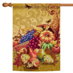 Fall Harvest Mountain Of Thanks Outdoor House Flag 40" X 28"