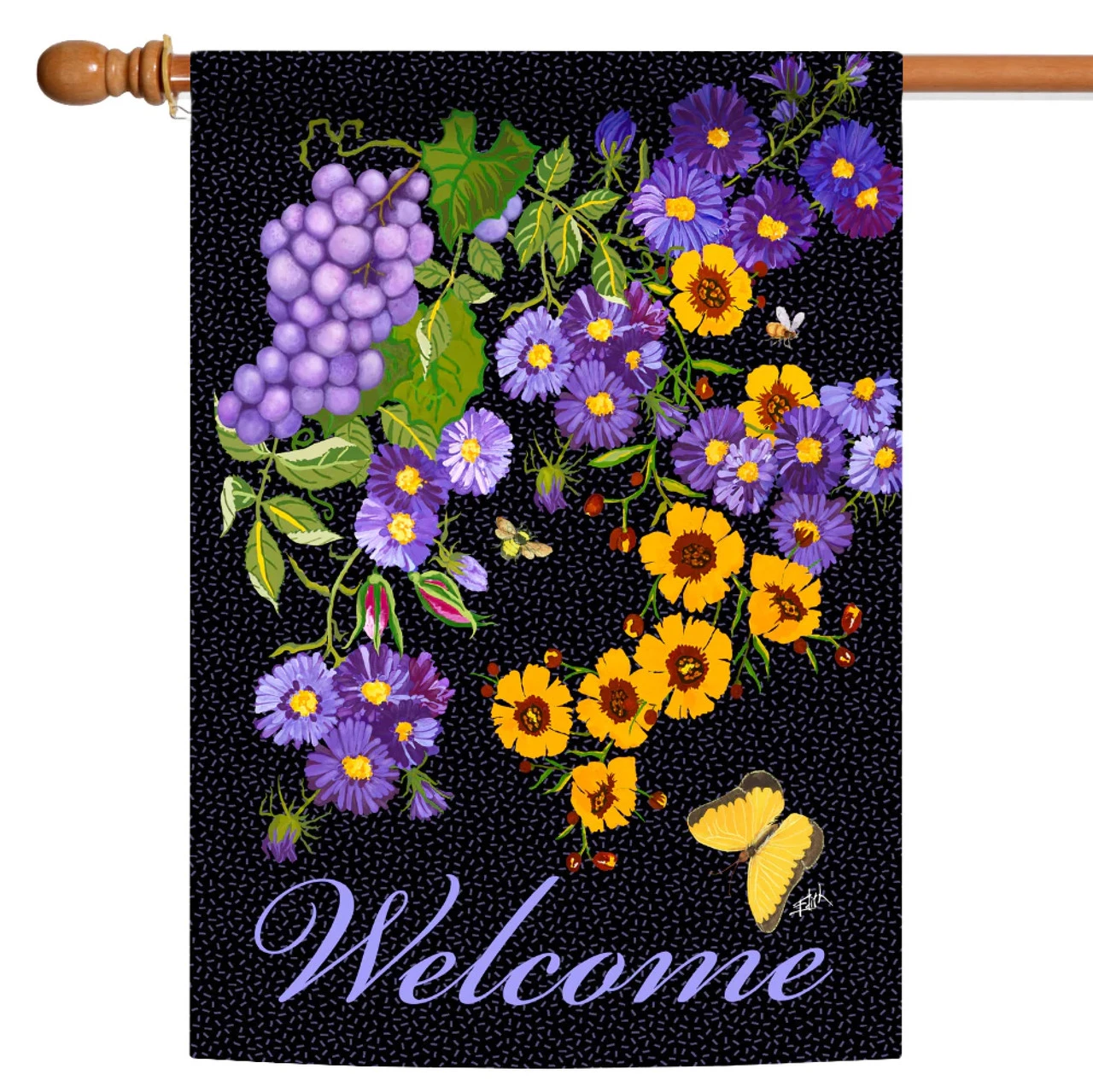 Butterfly Vineyard 'Welcome' Outdoor House Flag 40" X 28" 1 Butterfly Vineyard 'Welcome' Outdoor House Flag 40" X 28"