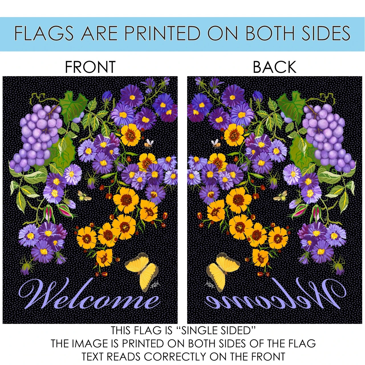 Butterfly Vineyard 'Welcome' Outdoor House Flag 40" X 28" 4 Butterfly Vineyard 'Welcome' Outdoor House Flag 40" X 28" - Image 4