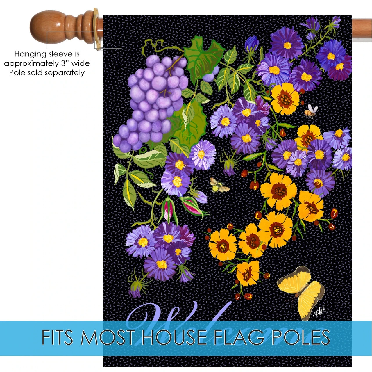 Butterfly Vineyard 'Welcome' Outdoor House Flag 40" X 28" 5 Butterfly Vineyard 'Welcome' Outdoor House Flag 40" X 28" - Image 5