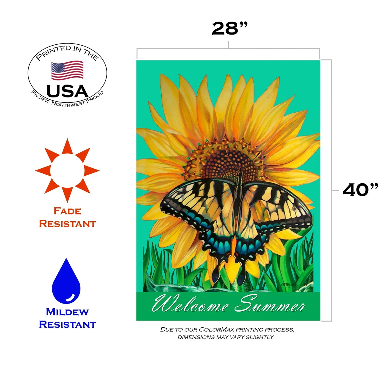 Swallowtail Sunflower Outdoor House Flag 40" X 28" 3 Swallowtail Sunflower Outdoor House Flag 40" X 28" - Image 3